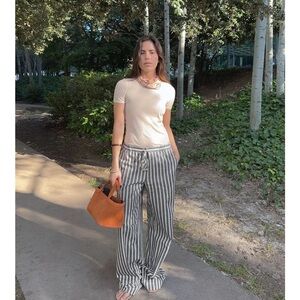 Zara Black and White Striped Wide Leg Pants